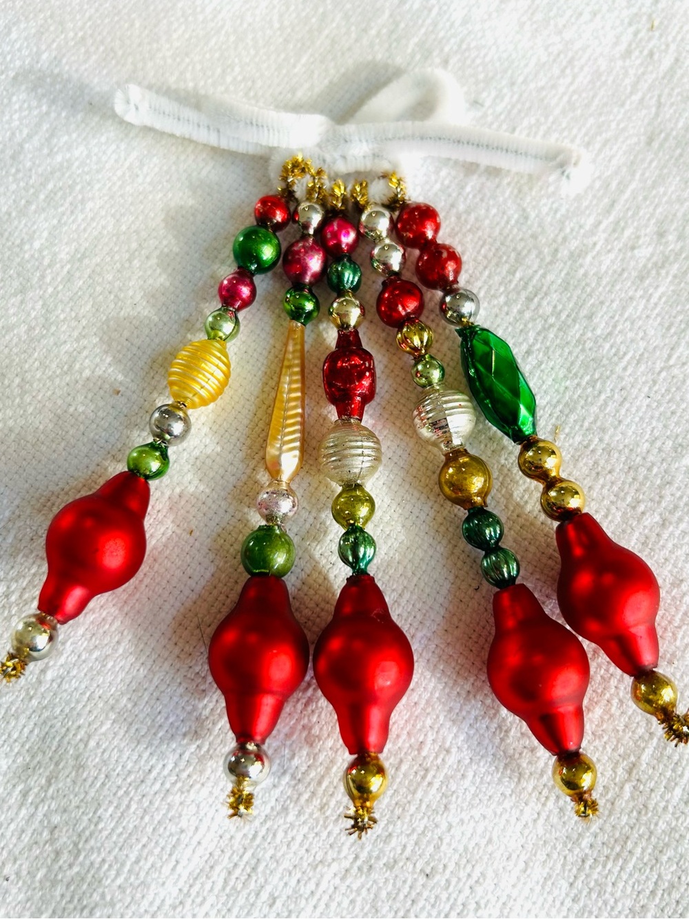 Mini Vintage Repurposed holiday Christmas ornaments, mercury Glass bead icicle